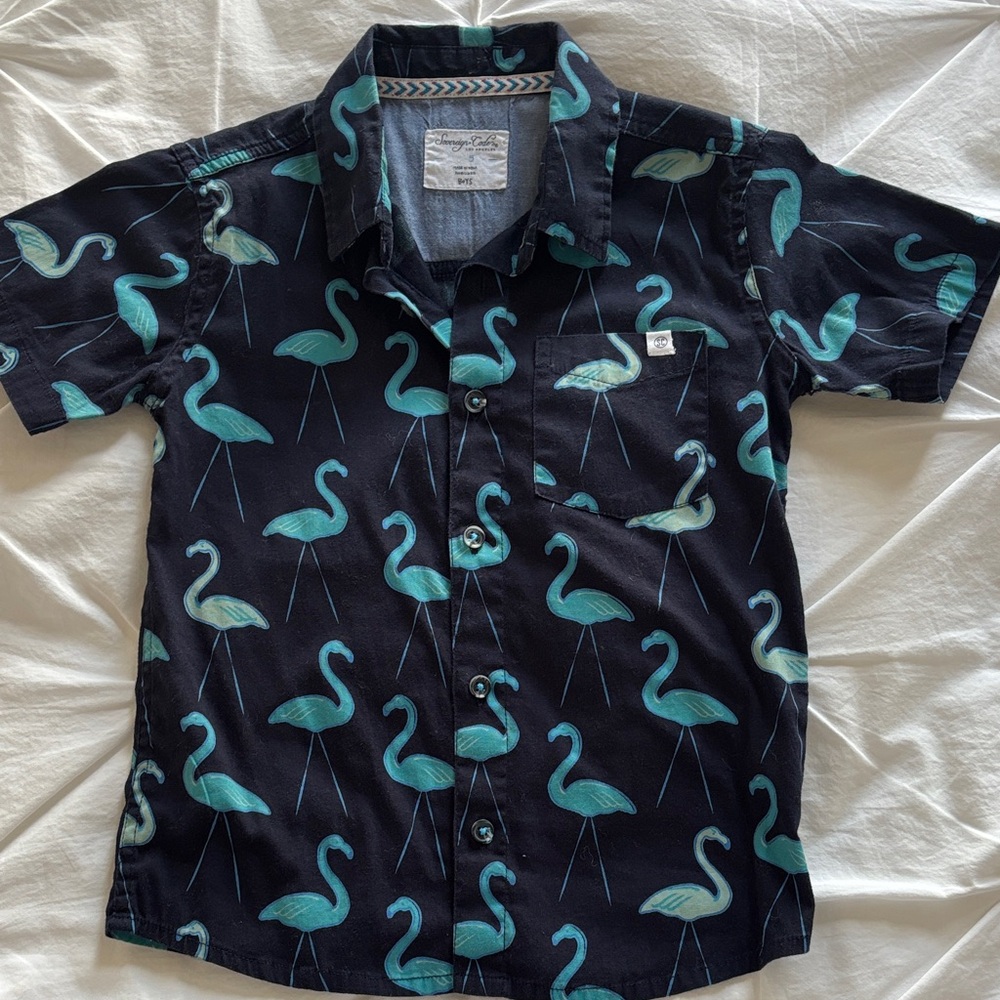 Sovereign Code Kids Flamingo Print Shirt - Dark Blue and Aqua
